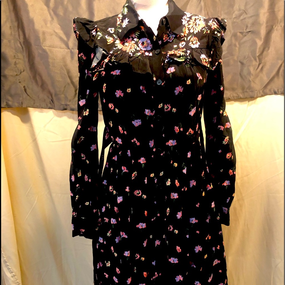 Jill Stuart bouquet print XS black dress